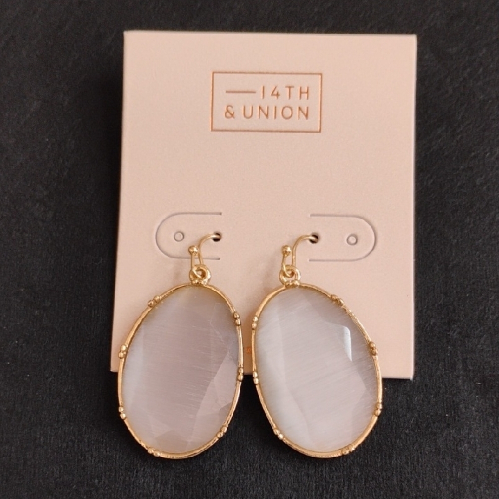 14th & Union Gold and Cream Oval Earrings with Elegant Design